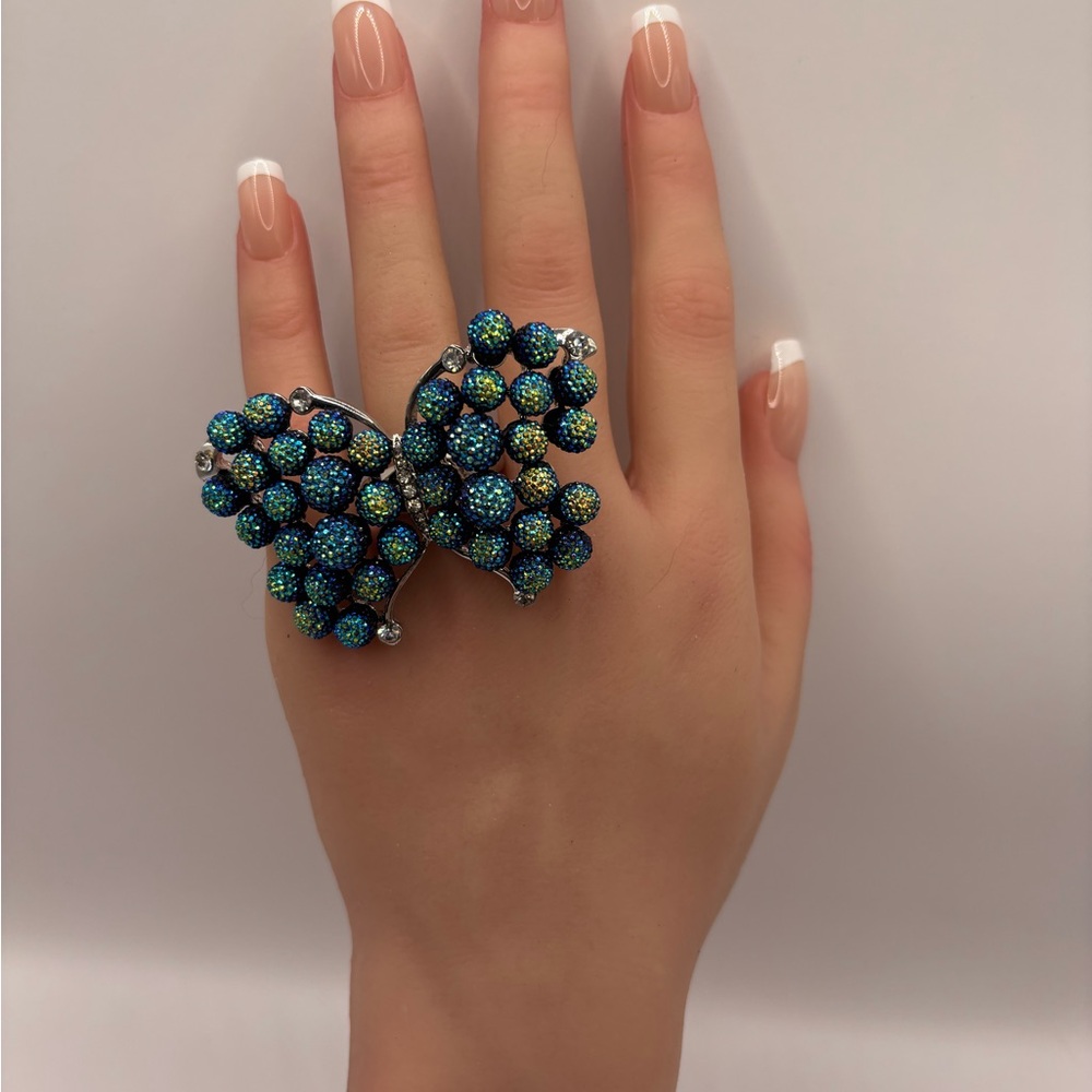 Vintage Peacock Rhinestone Butterfly Ring - Picture 8 of 10